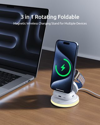 Silicone ABS Magnetic Wireless Charging Station 3In1 Folding 15W