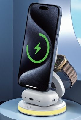 Silicone ABS Magnetic Wireless Charging Station 3In1 Folding 15W