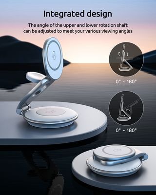 15W 3In1 Magsafe Wireless Charger Stand with Zinc Alloy Silicone ABS Material